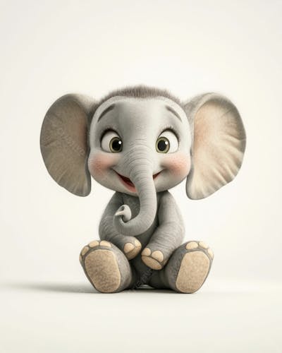 Elefante Bebê De Desenho Animado 3D Em Fundo Branco