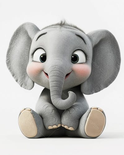 Elefante Bebê De Desenho Animado 3D Em Fundo Branco