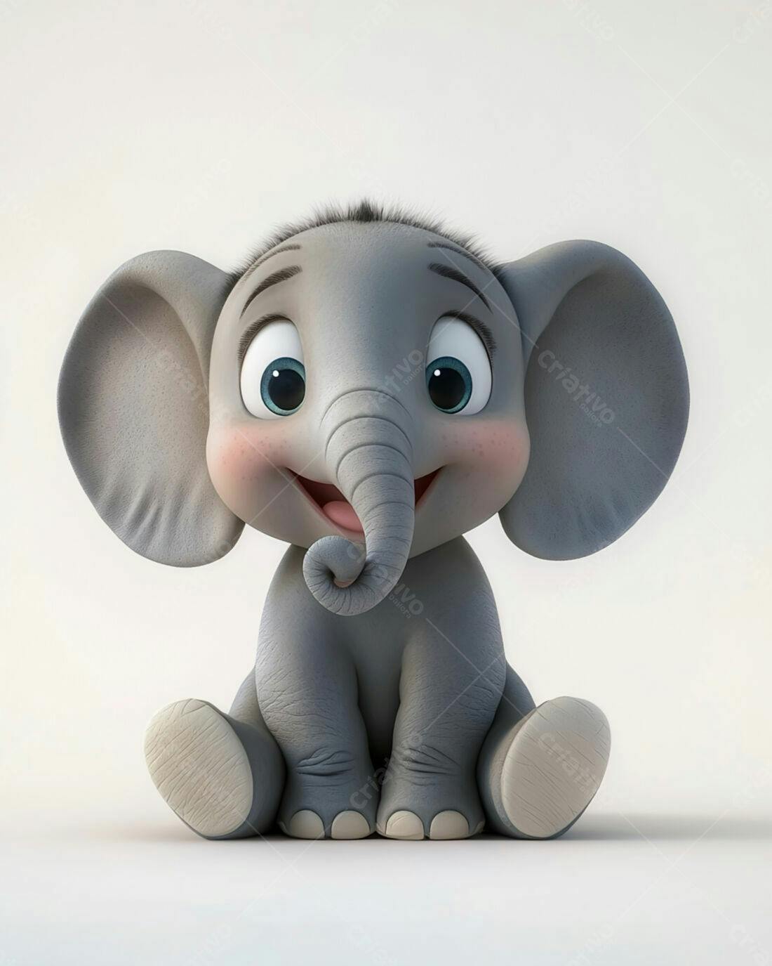Bebê elefante sentado fundo branco