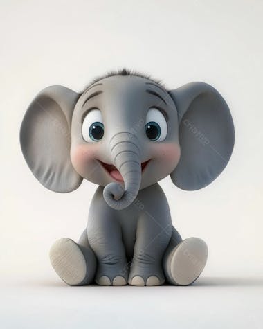 Elefante bebê de desenho animado 3d em fundo branco