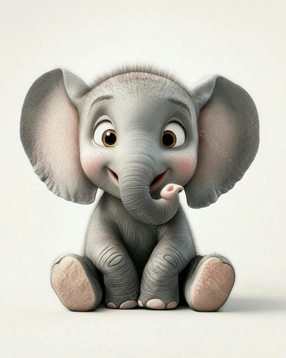 Elefante Bebê De Desenho Animado 3D Em Fundo Branco