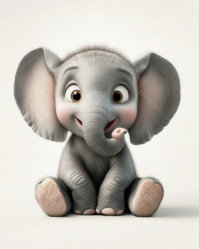 Elefante Bebê De Desenho Animado 3D Em Fundo Branco