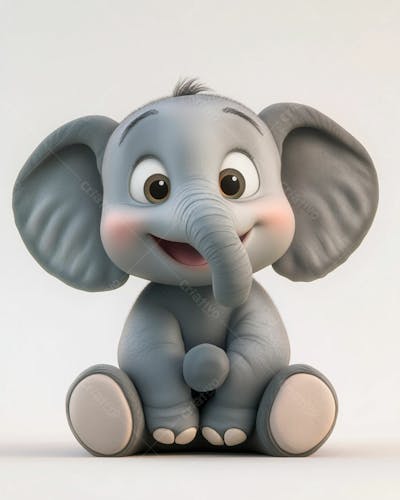 Elefante Bebê De Desenho Animado 3D Em Fundo Branco