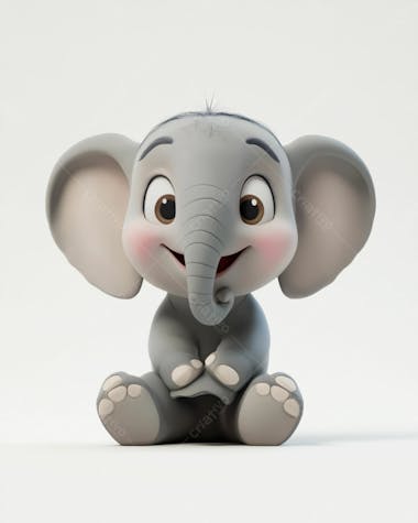 Elefante bebê de desenho animado 3d em fundo branco