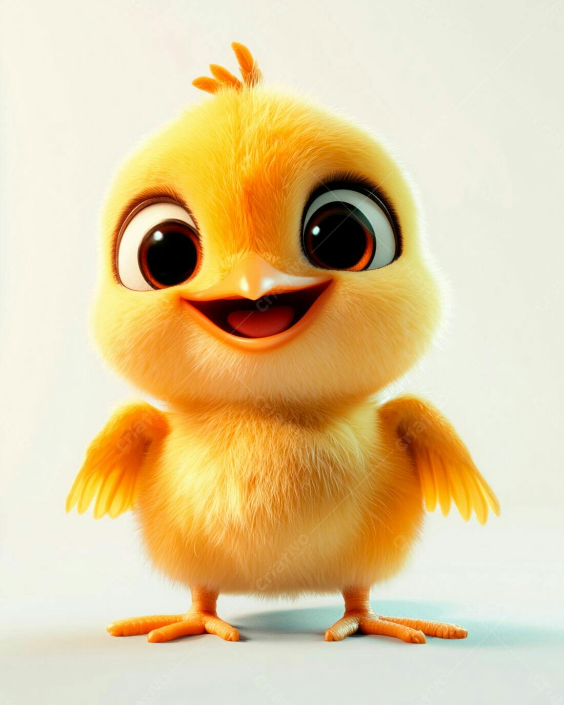 Pintinho fofo amarelo sorrindo fundo branco