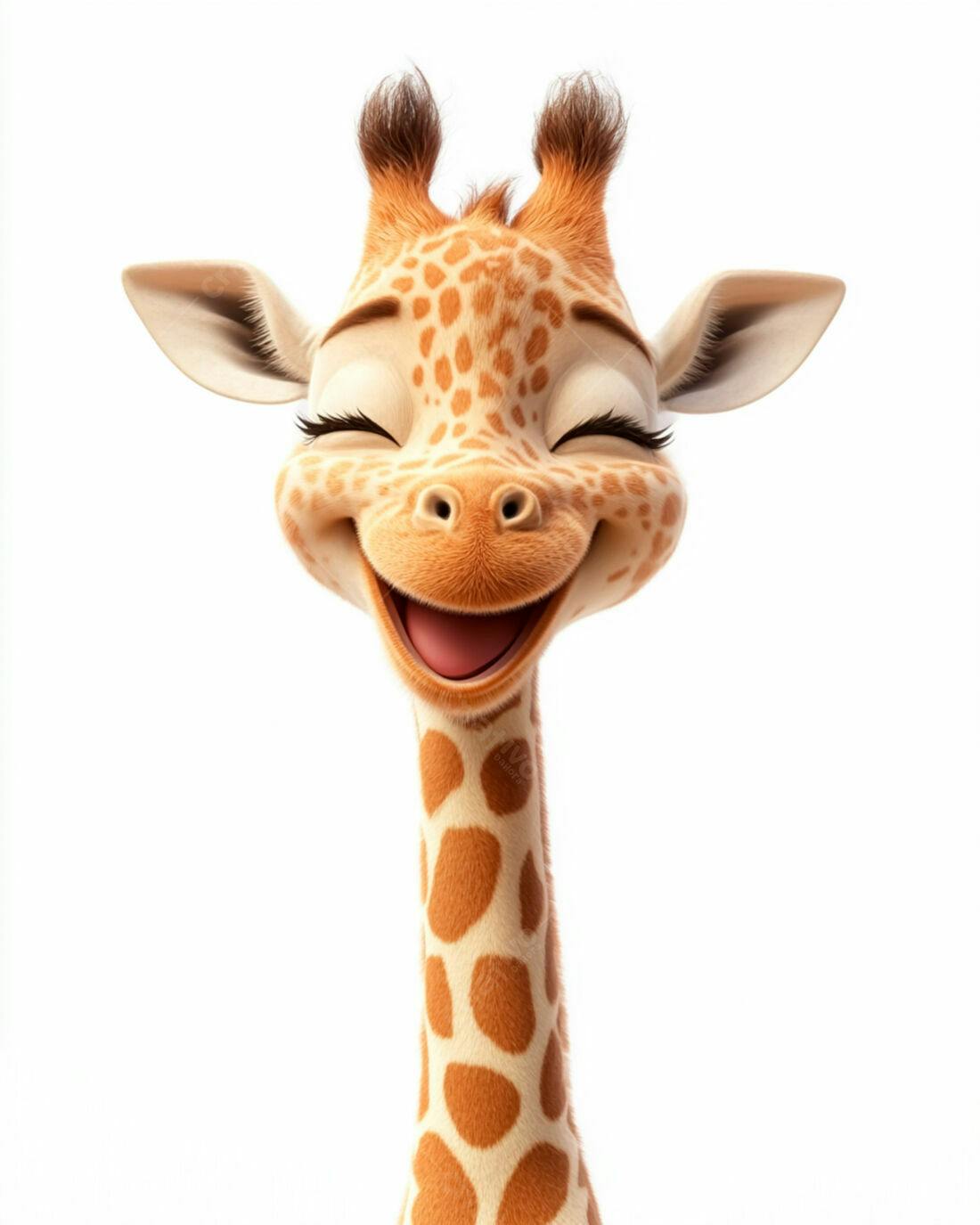 Girafa fofa sorrindo fundo branco