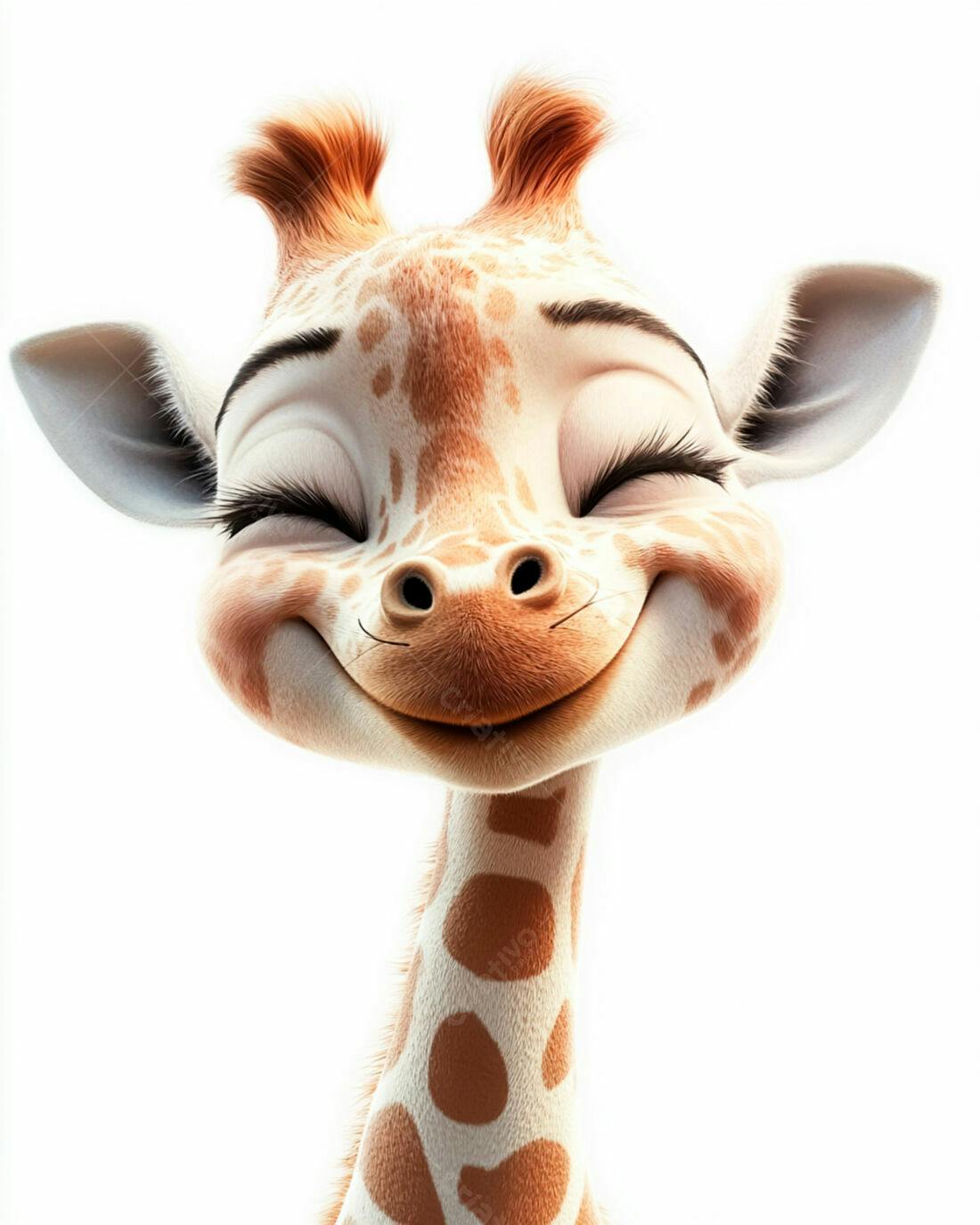 Girafa fofa sorrindo fundo branco