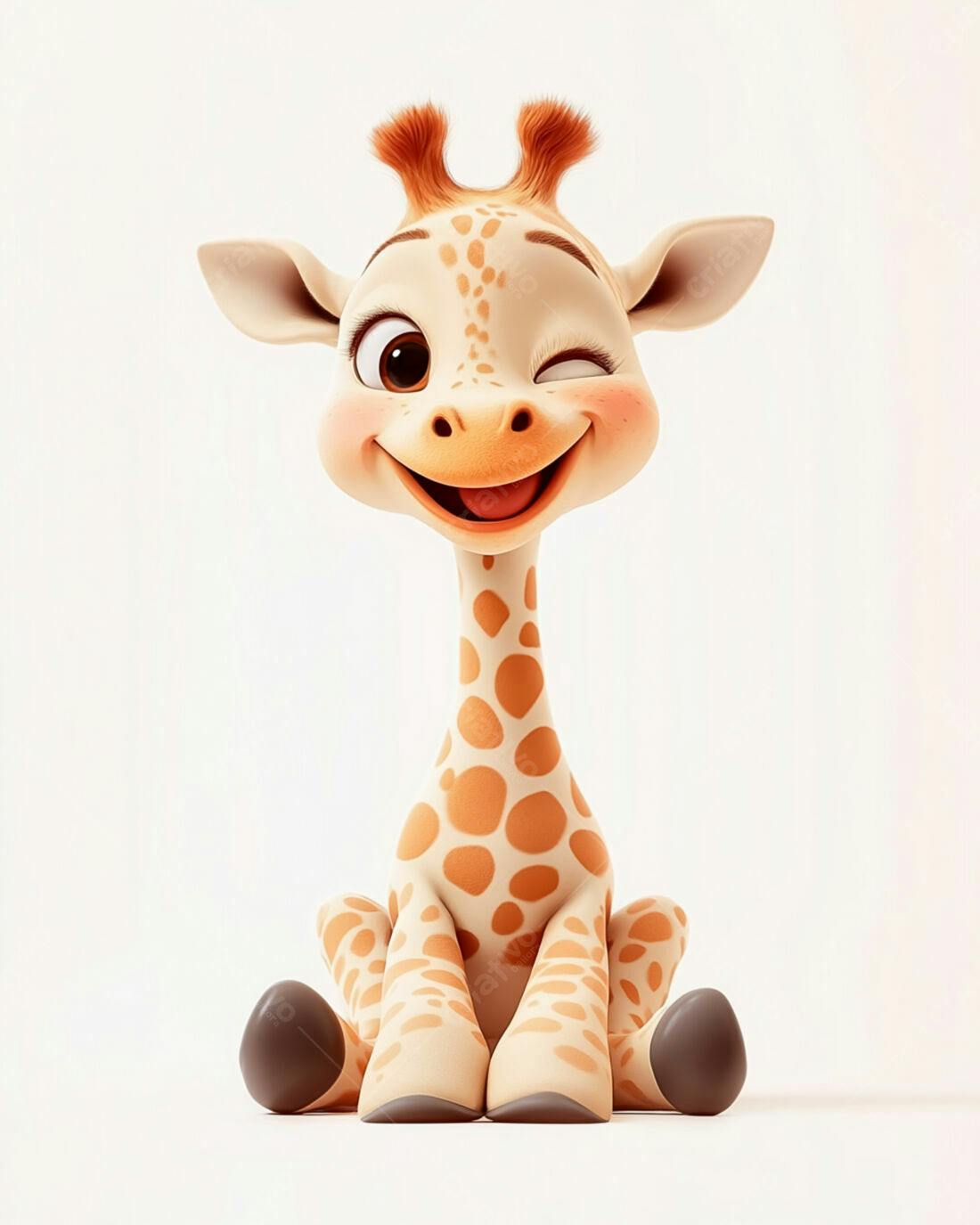 Girafinha fofa piscando um olho fundo branco