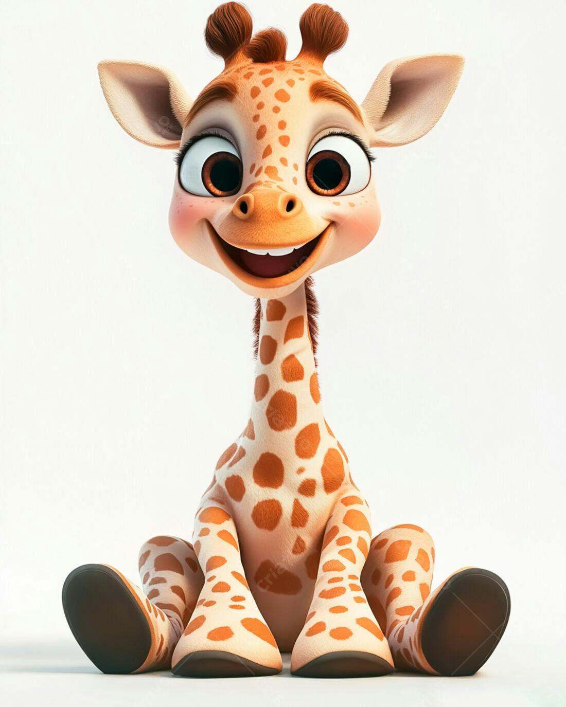 Girafinha fofa sentada fundo branco