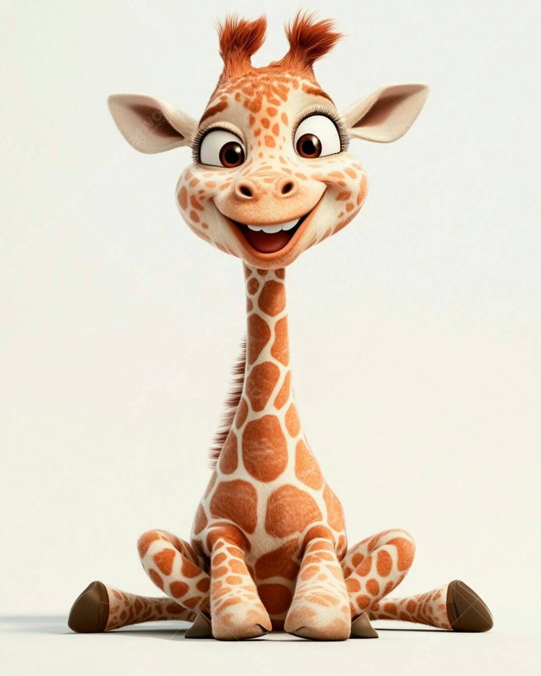 Girafa fofa sorrindo fundo branco