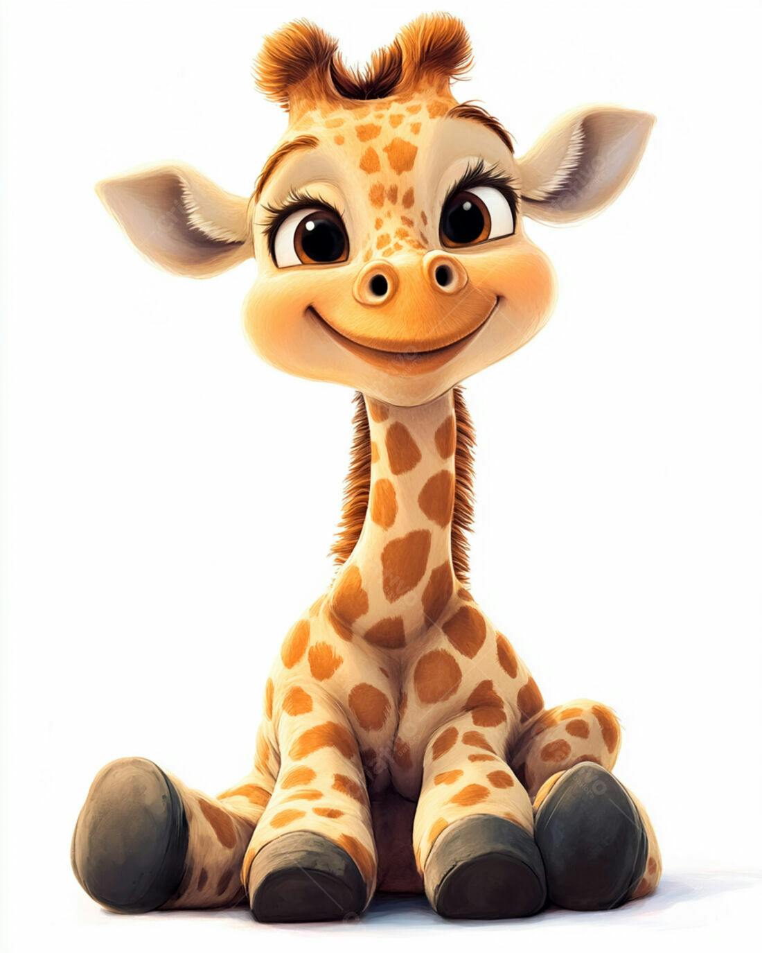 Bebê Girafa Fofa Sentada fundo branco