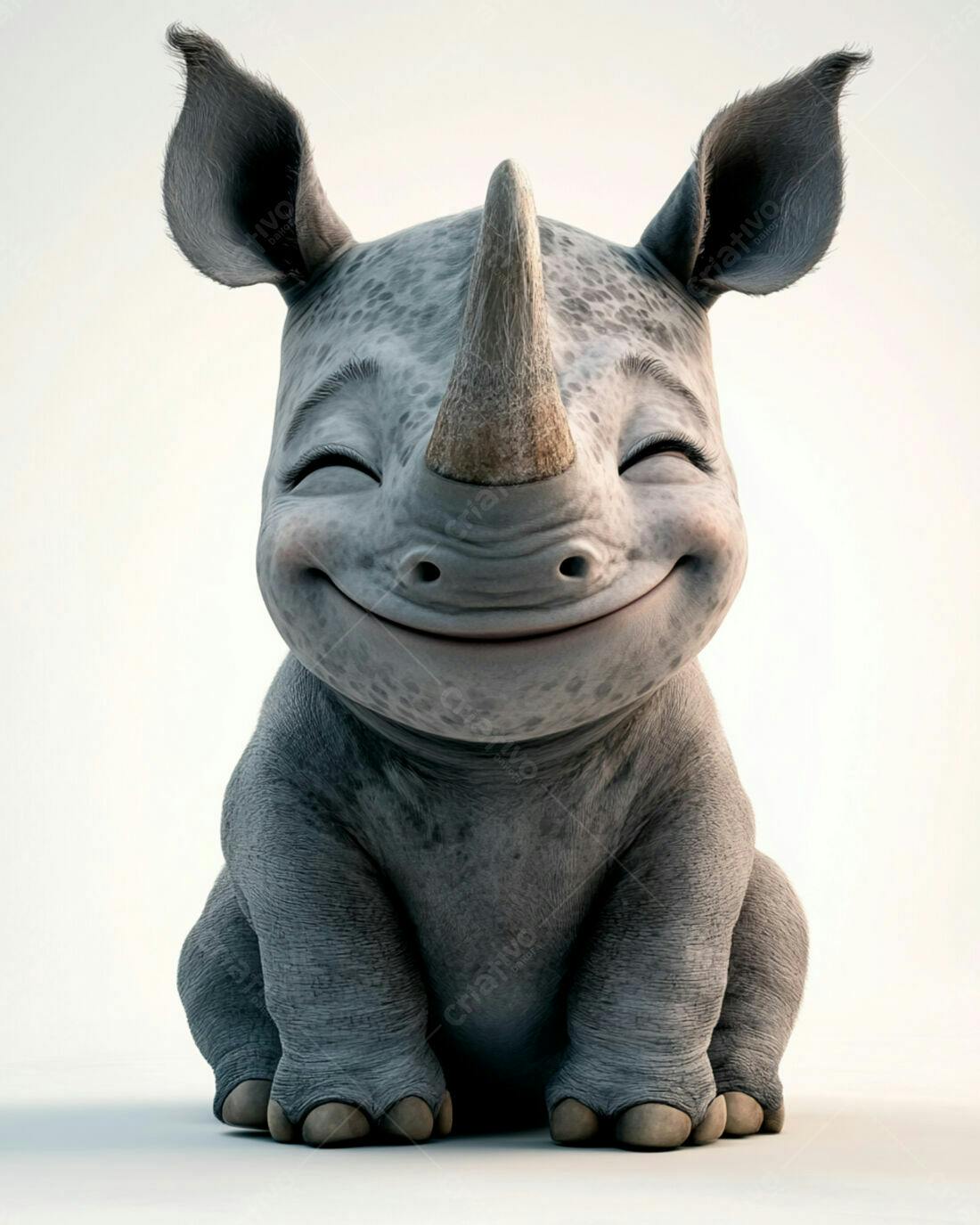 Rinoceronte bebê sorrindo fundo branco