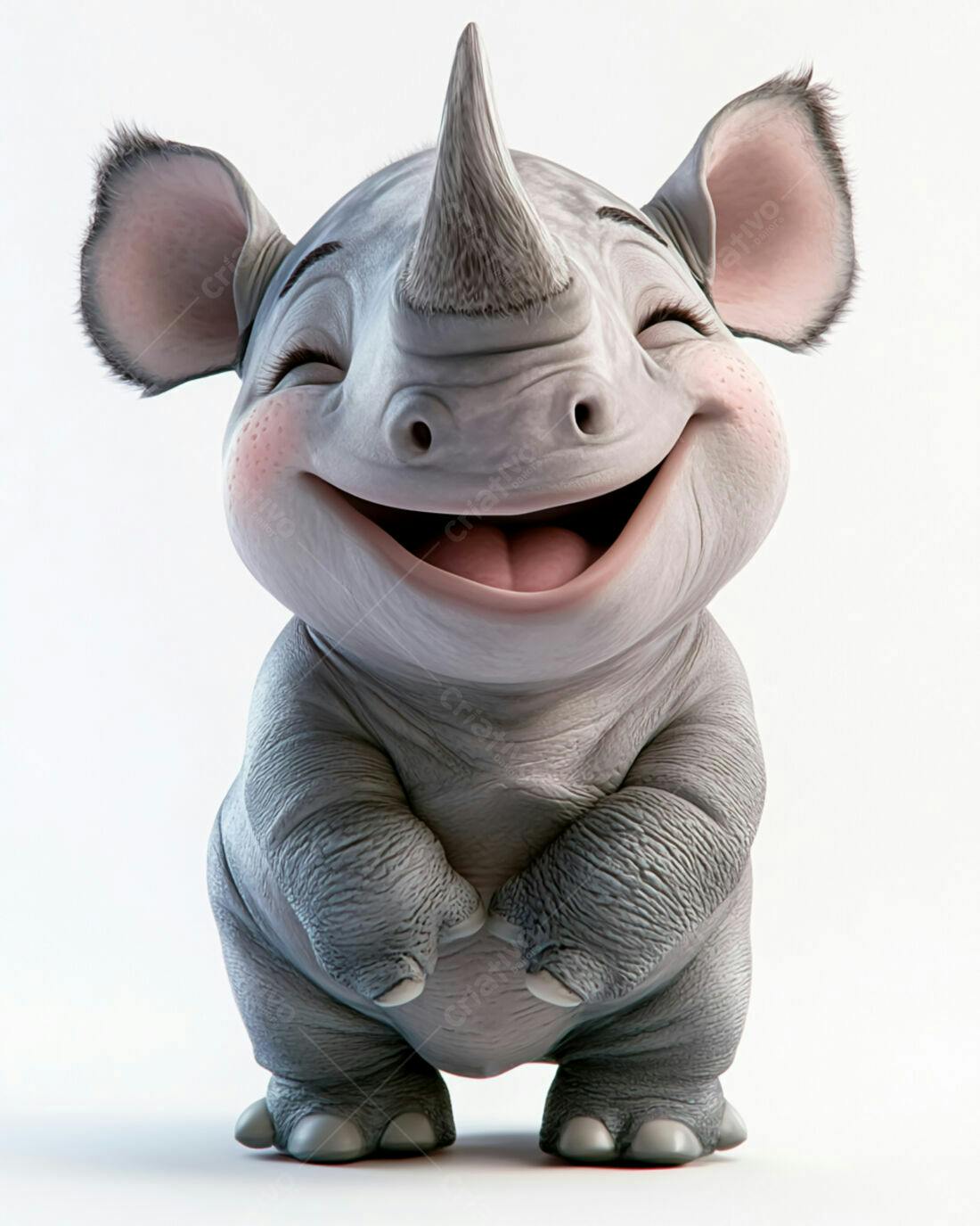 Rinoceronte bebê feliz em fundo branco