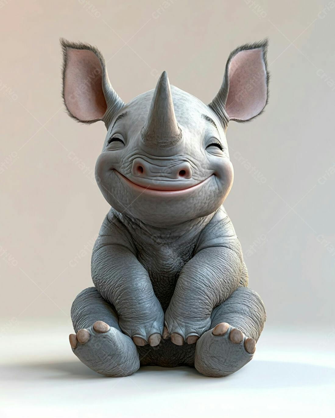 Rinoceronte bebê feliz sentado fundo claro