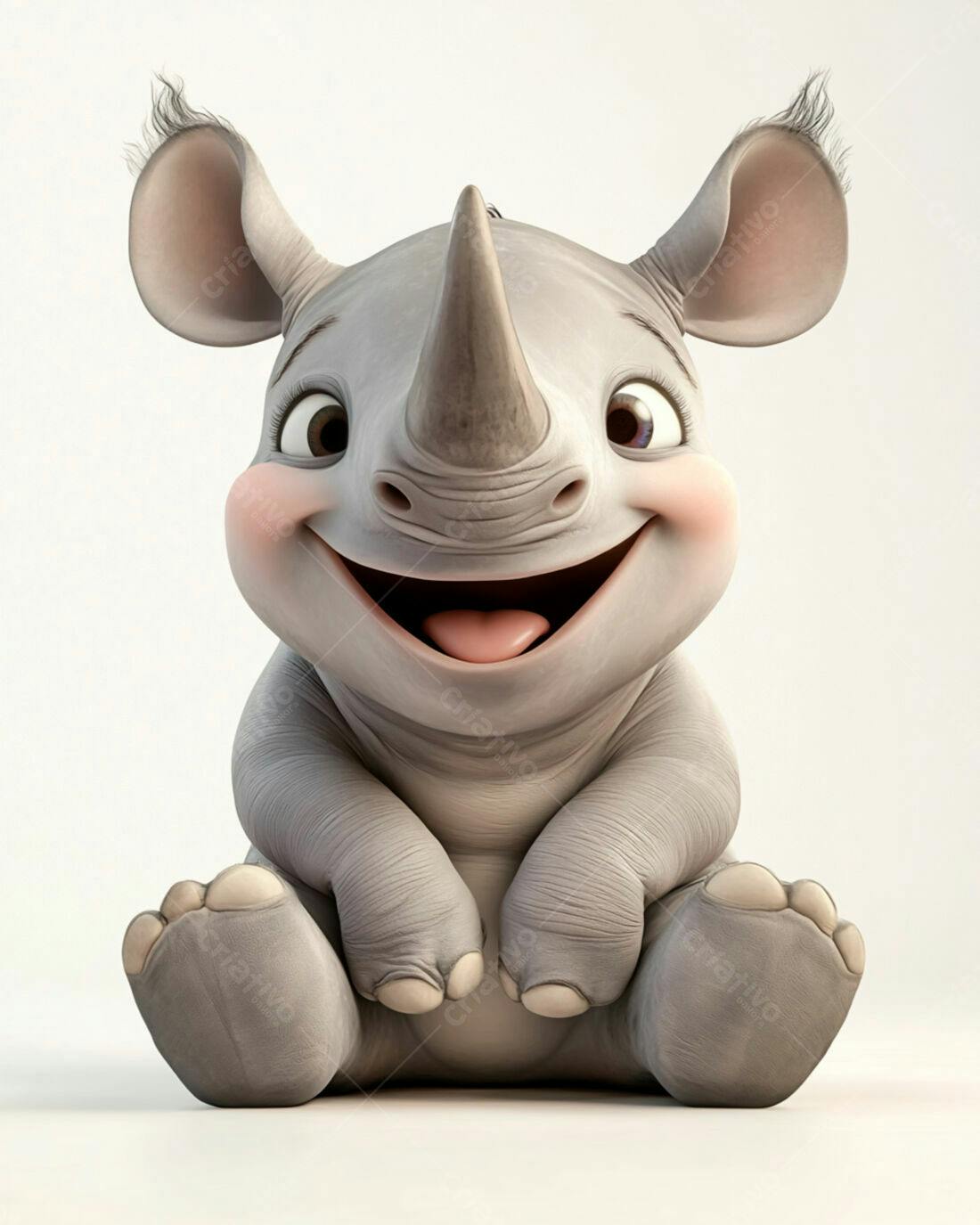 Rinoceronte bebê feliz sentado fundo branco