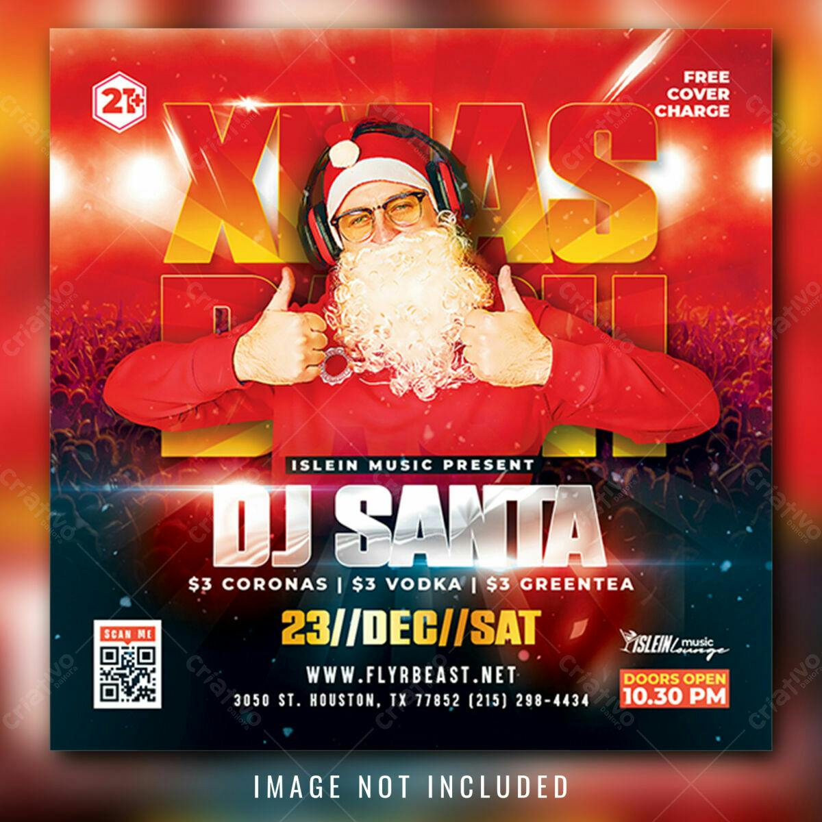 Flyer de Festa de Natal com DJ Papai Noel PSD Editável