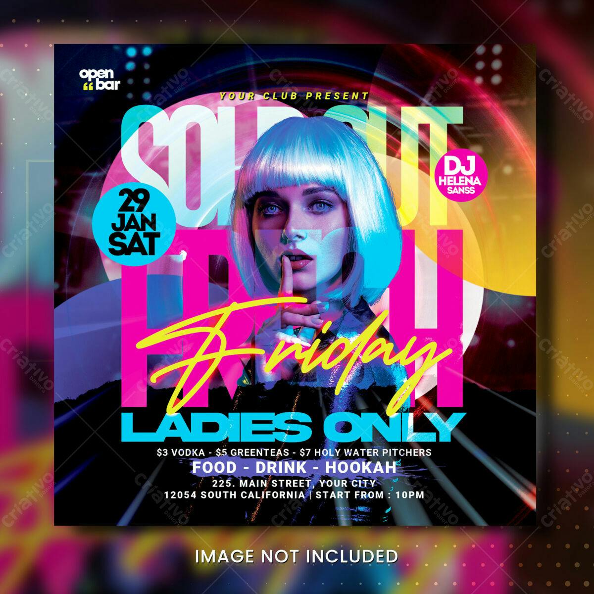 Flyer Festa Neon para Mulheres PSD Editável