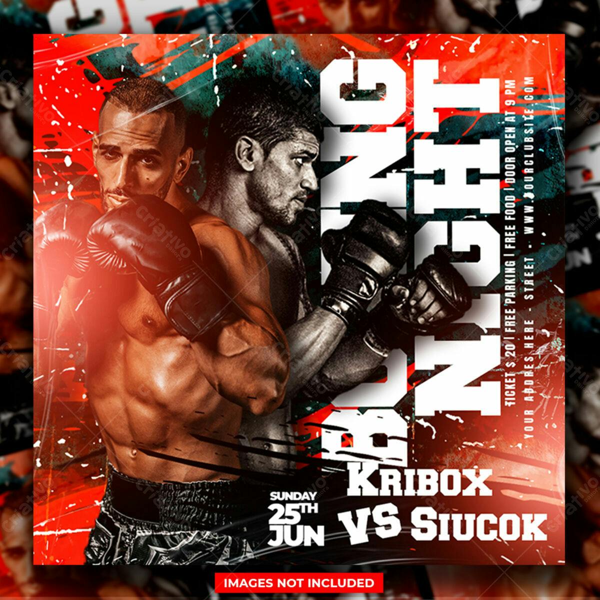 Flyer para Evento de Boxe Kribox vs Siucok PSD Editável