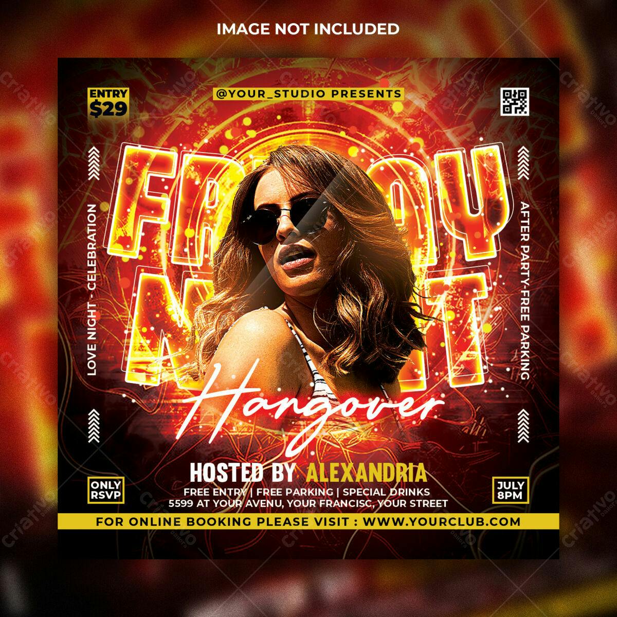 Flyer Festa Noturna Vermelha e Amarela PSD Editável
