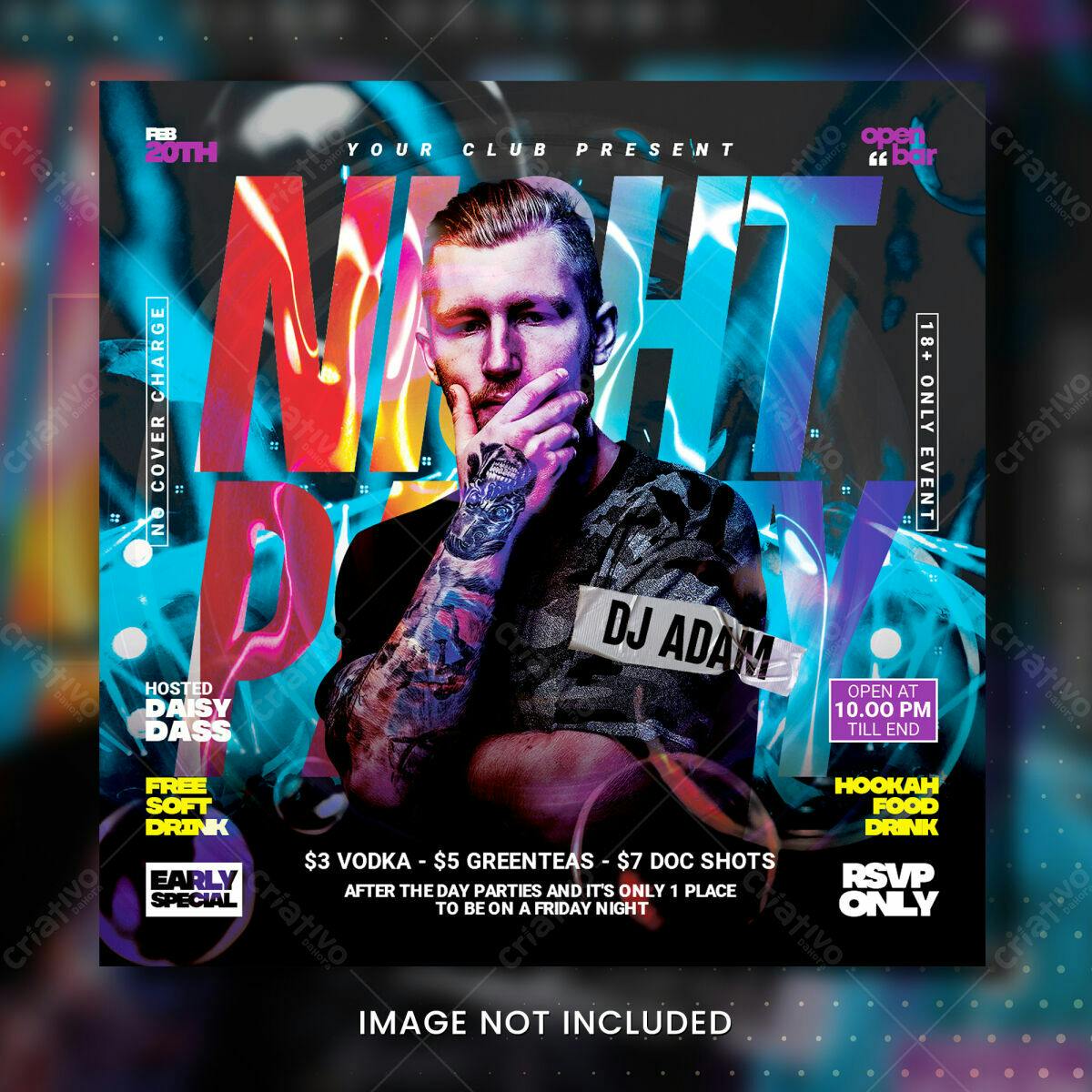 Flyer para Festa Noturna com DJ Adam PSD Editável