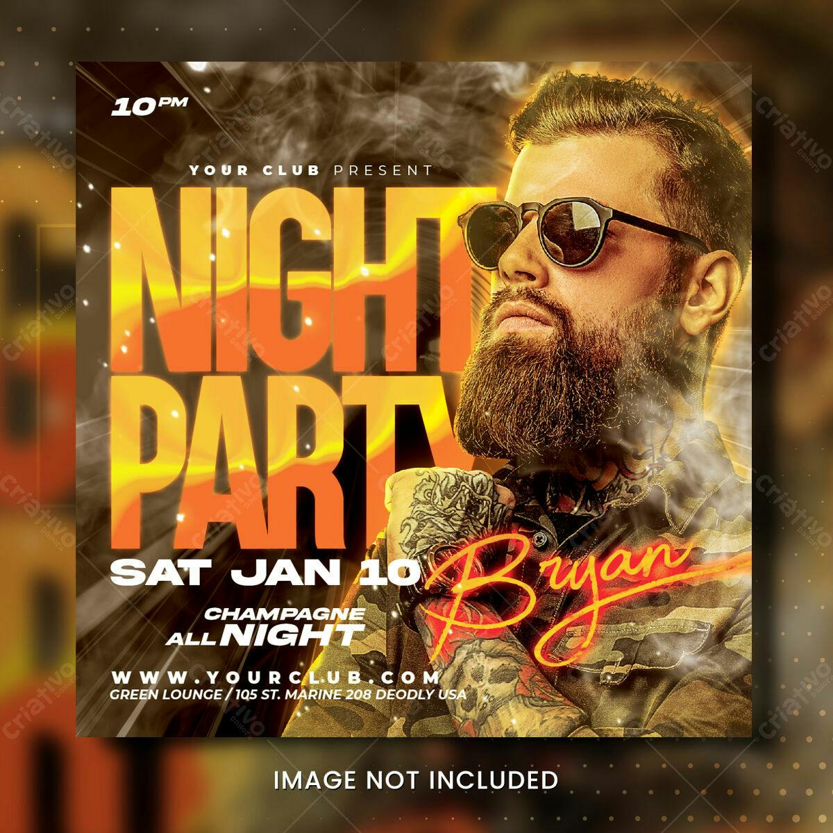 Flyer para Festa Noturna com Champagne PSD Editável