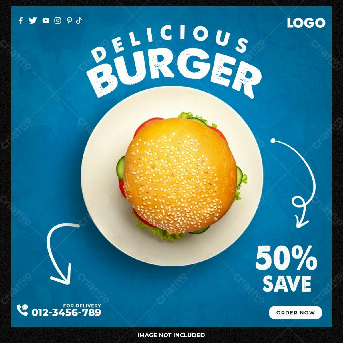 Post para Promoção de Hambúrguer PSD Editável