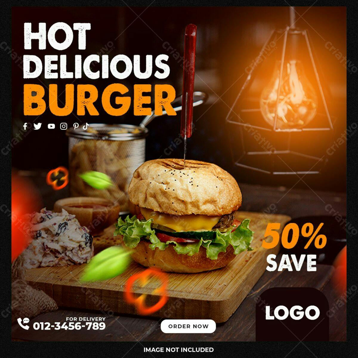 Postagem Instagram Lançamento Hambúrguer PSD Editável