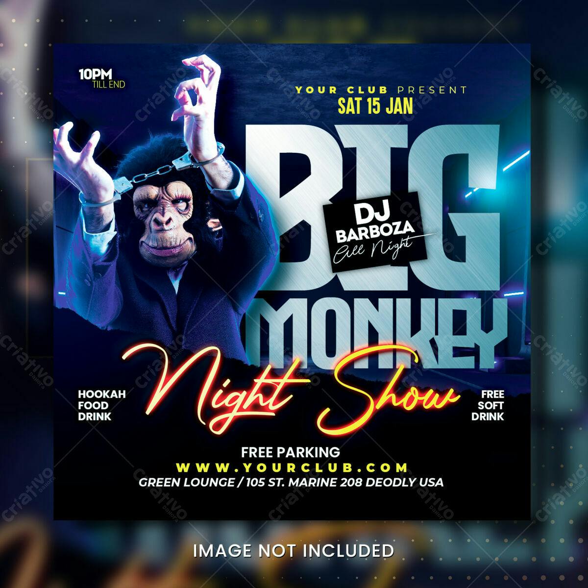Flyer para Festa Big Monkey Night Show PSD Editável