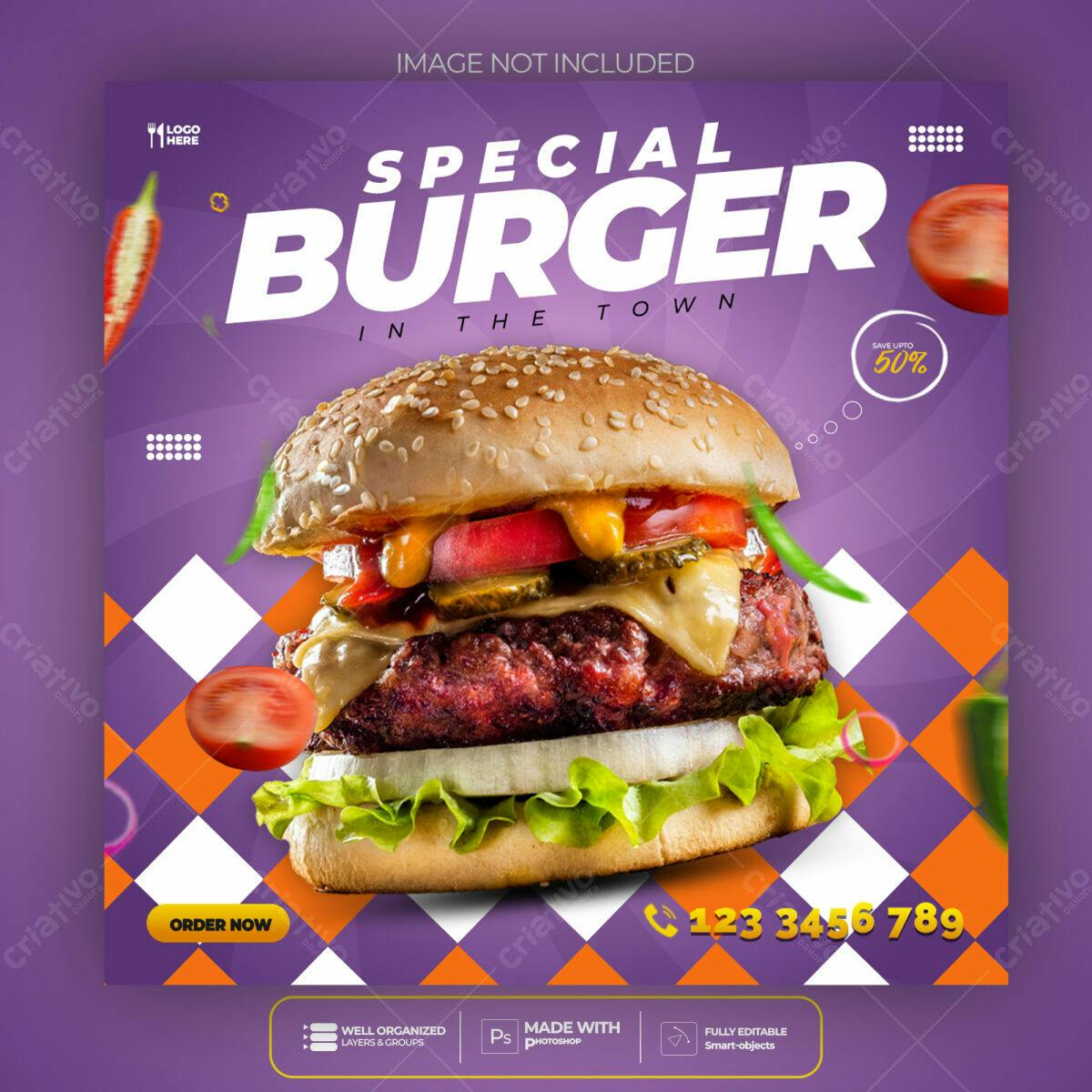 Flyer para Lançamento de Hambúrguer Especial PSD Editável