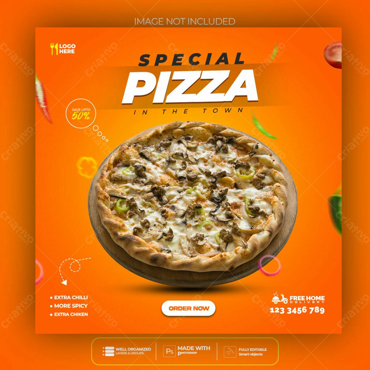 Postagem para Redes Sociais Pizza PSD Editável