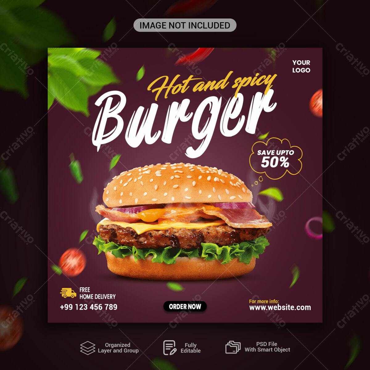 Flyer para Promoção de Hambúrguer PSD Editável