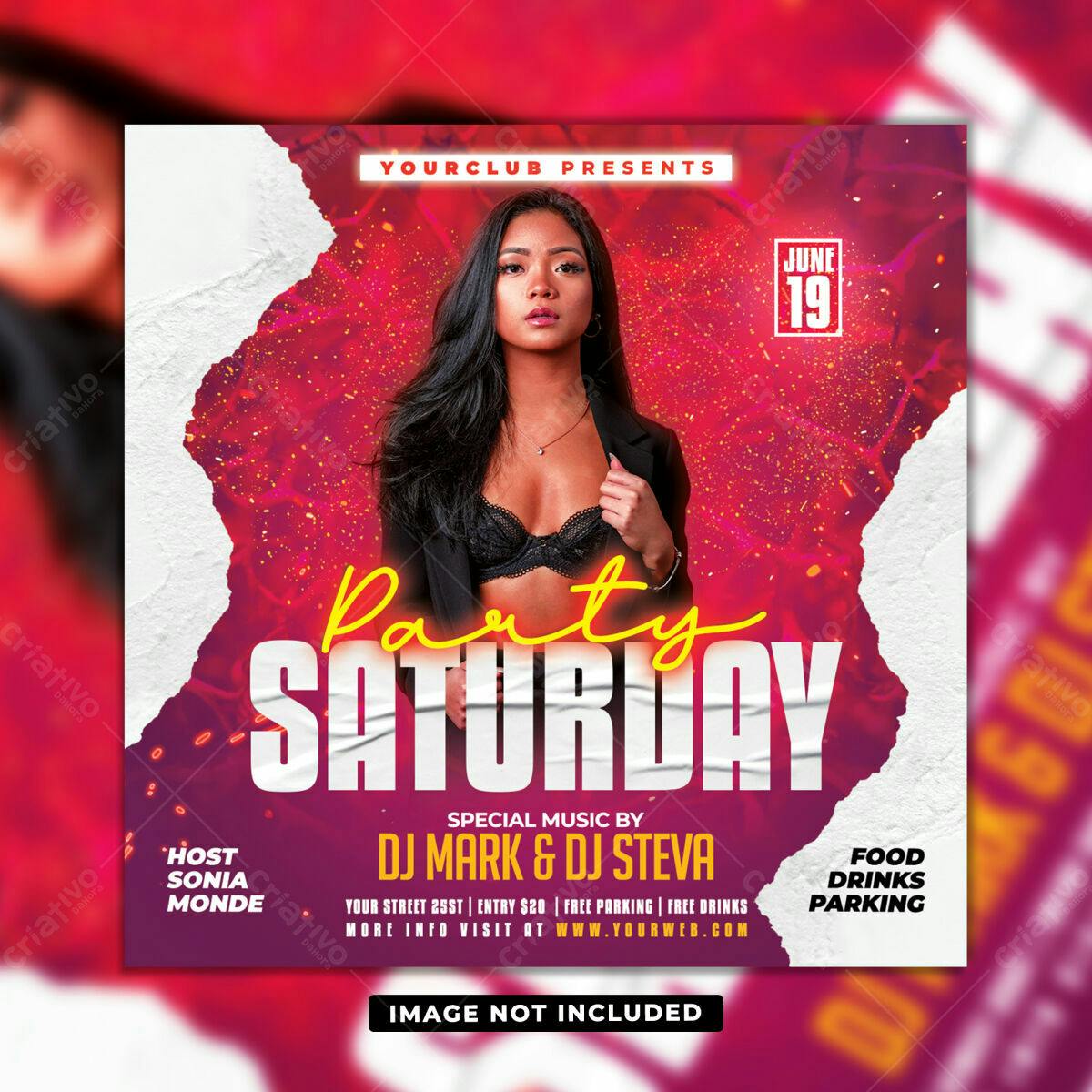 Flyer Festa Sábado Vermelho PSD Editável