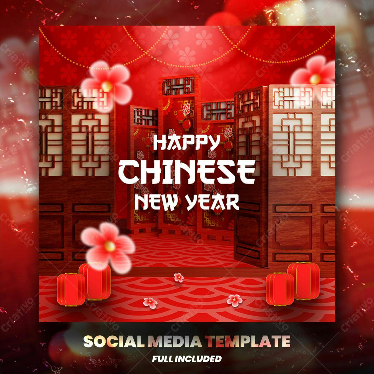 Postagem Mídias Sociais Ano Novo Chinês PSD Editável