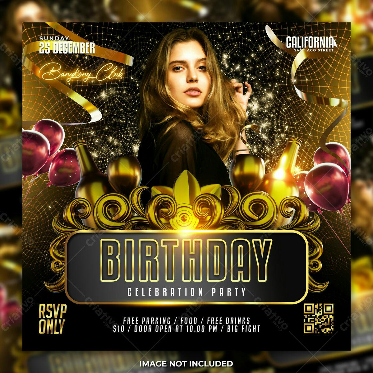 Flyer para Festa de Aniversário em Estilo Luxo PSD Editável