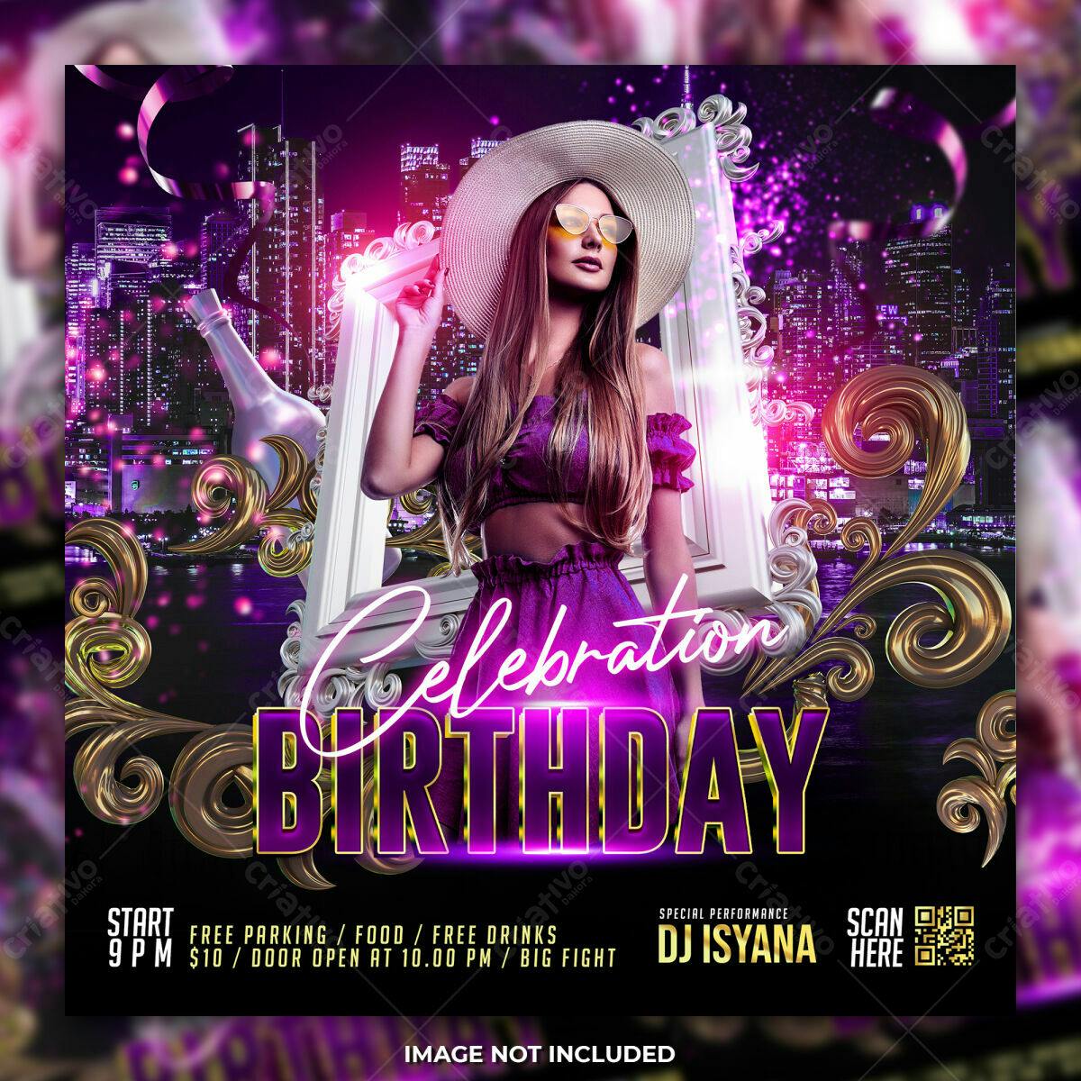 Flyer para Festa de Aniversário com DJ PSD Editável