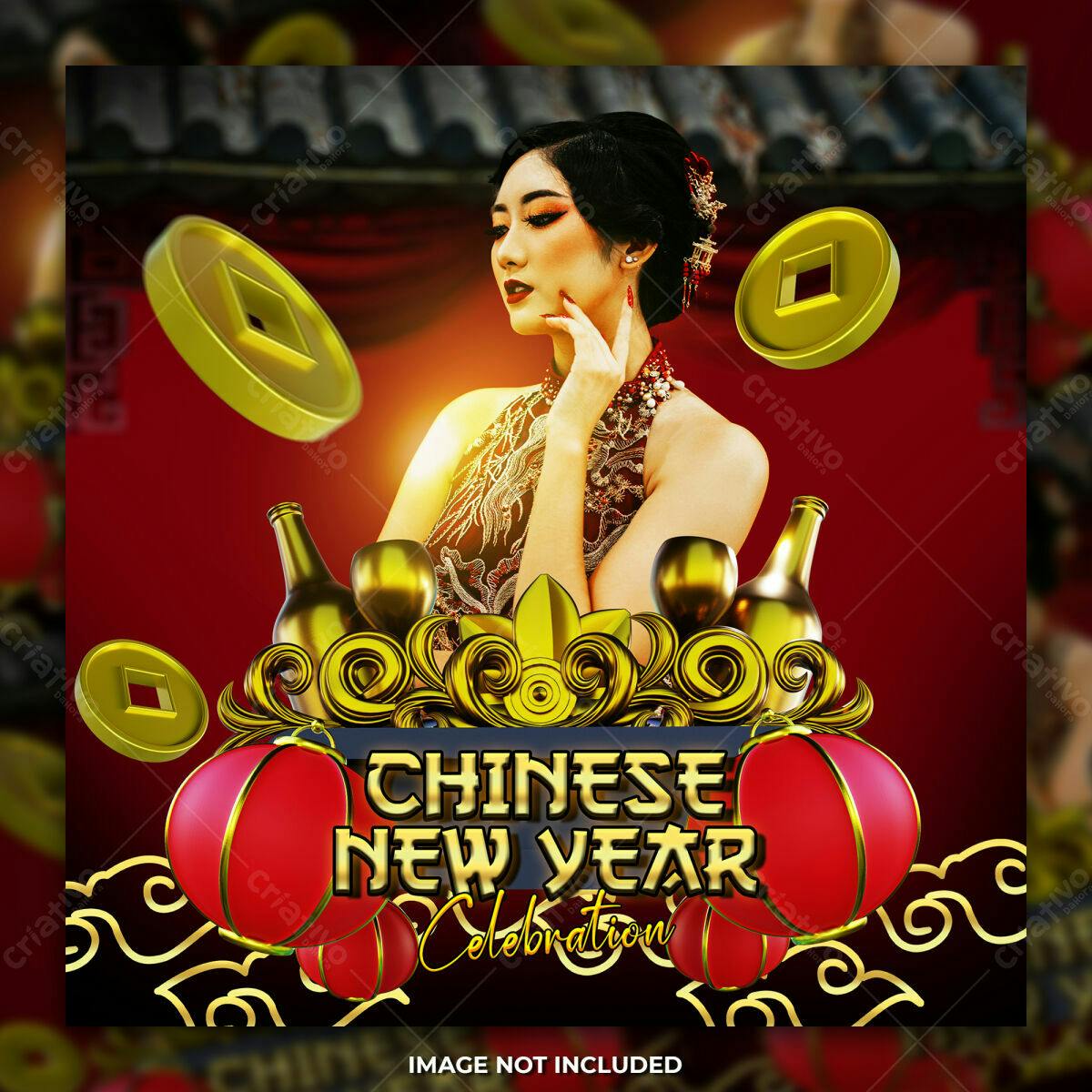 Flyer para Ano Novo Chinês PSD Editável