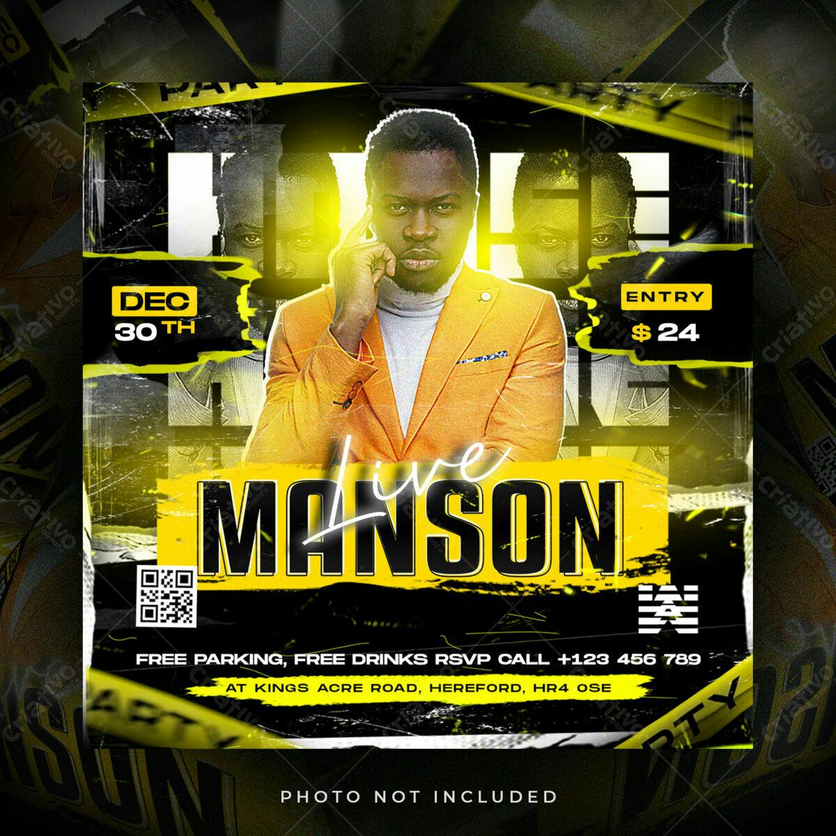 Flyer para Evento Musical Live Manson PSD Editável