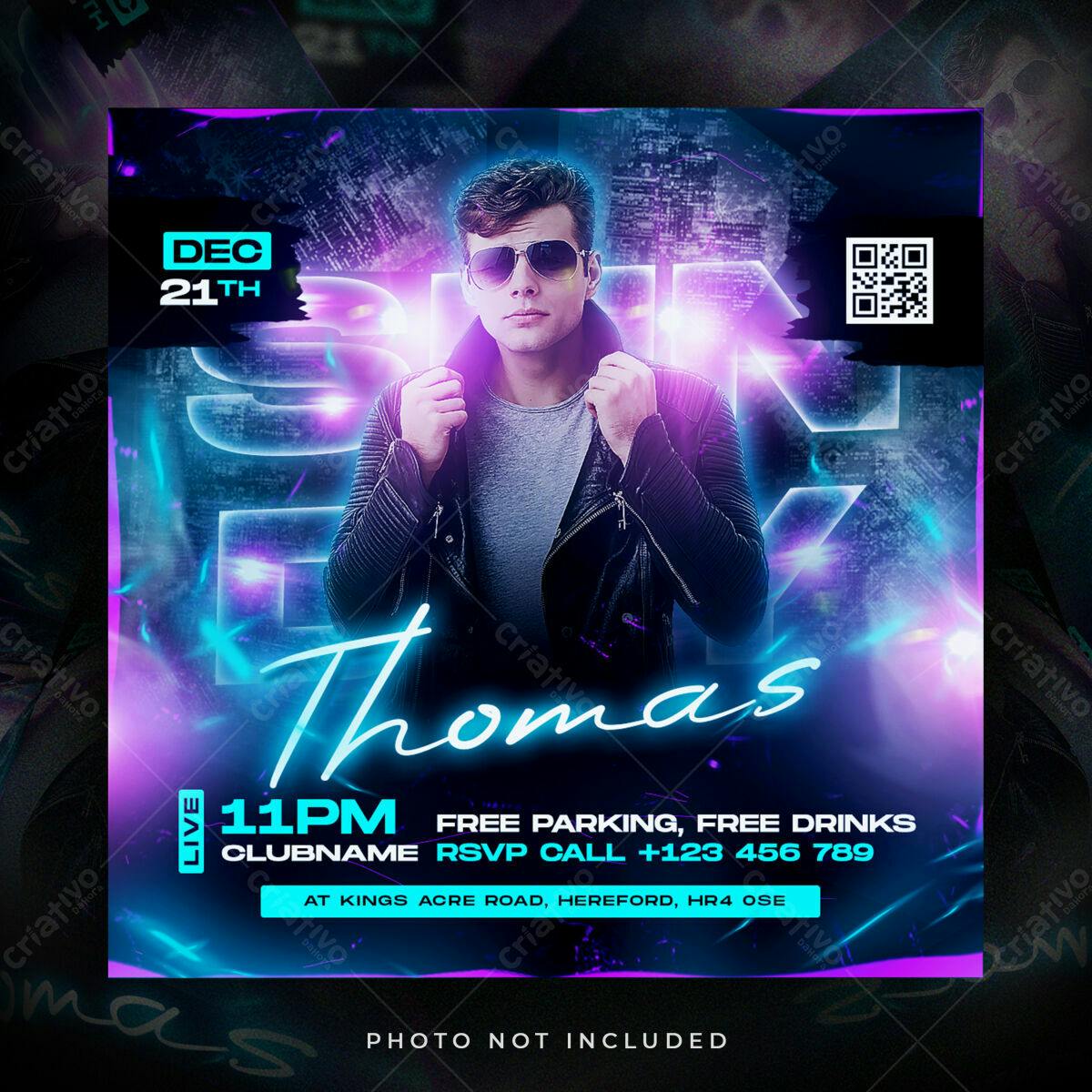 Flyer para Festa Neon com DJ PSD Editável