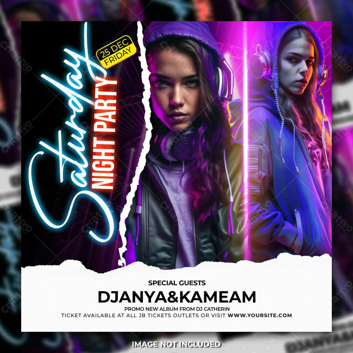 Flyer Festa Rave Neon PSD Editável