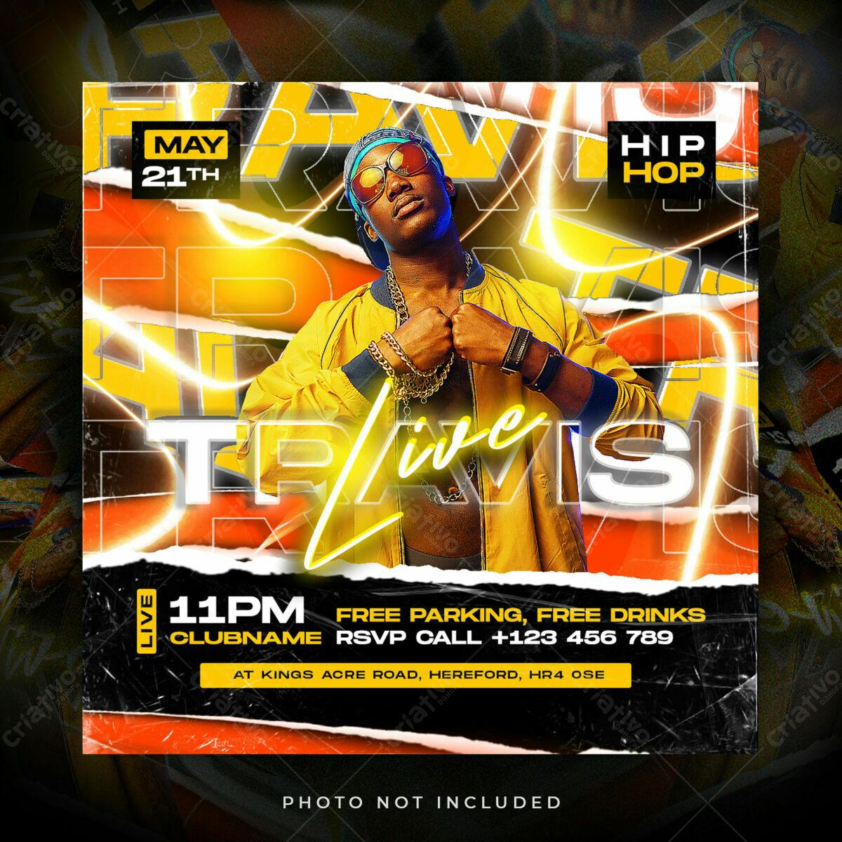 Flyer para Evento de Hip Hop com Travis PSD Editável