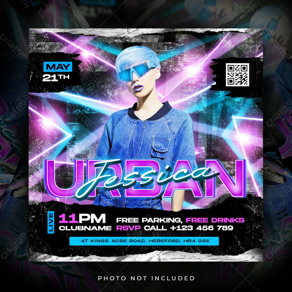 Flyer Festa Neon com DJ Jessica PSD Editável