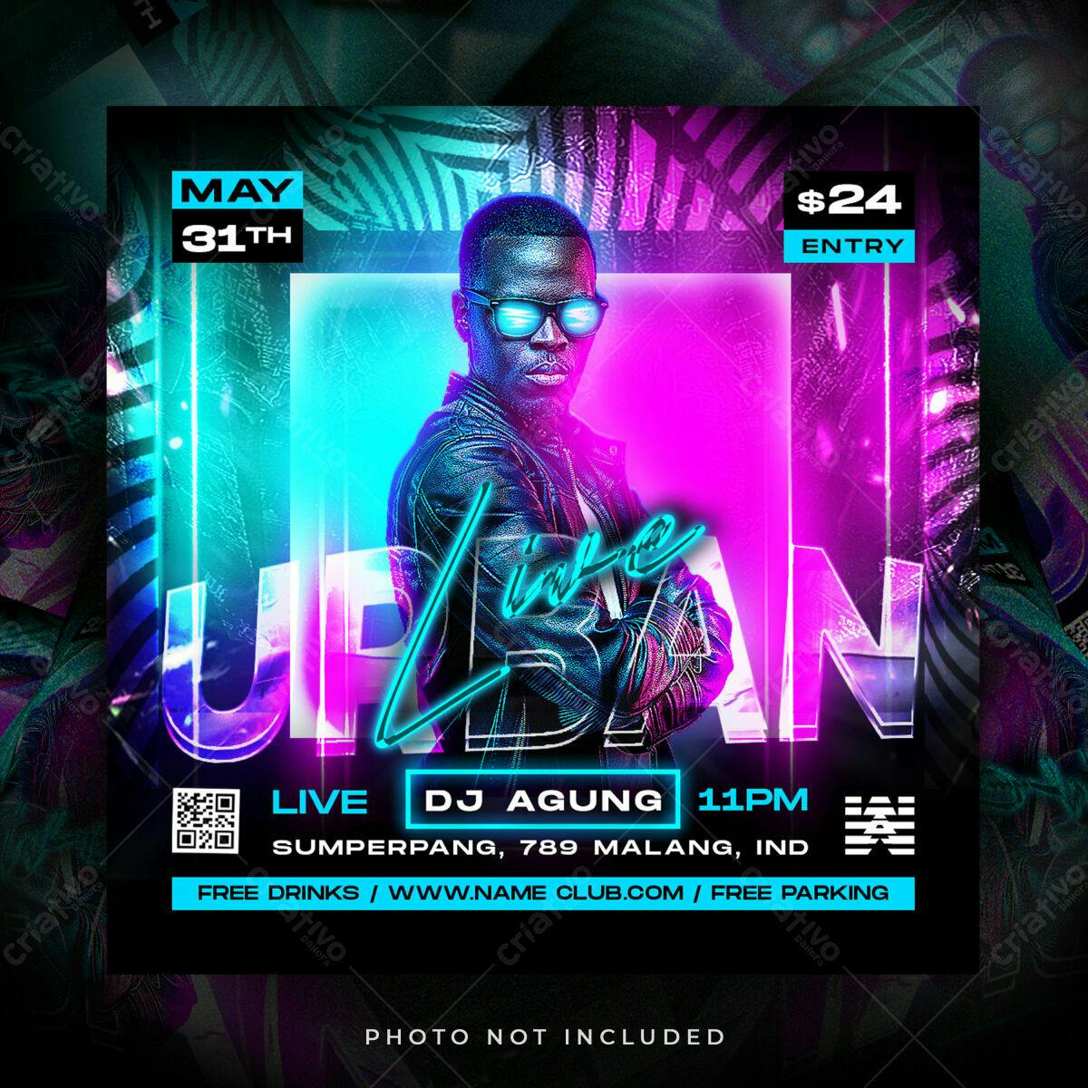 Flyer para Festa Eletrônica Neon PSD Editável