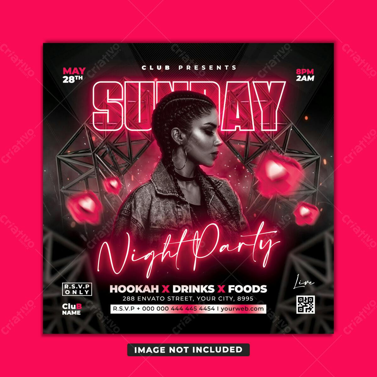 Flyer para Festa Noturna de Domingo PSD Editável