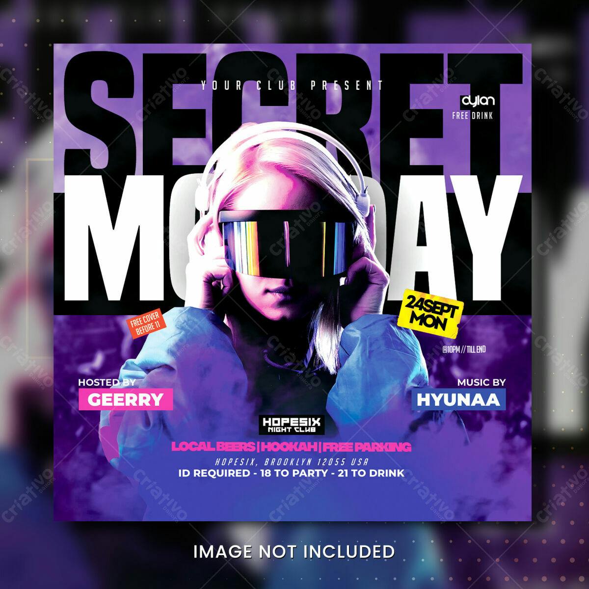 Flyer para Festa Noturna Secret Monday PSD Editável