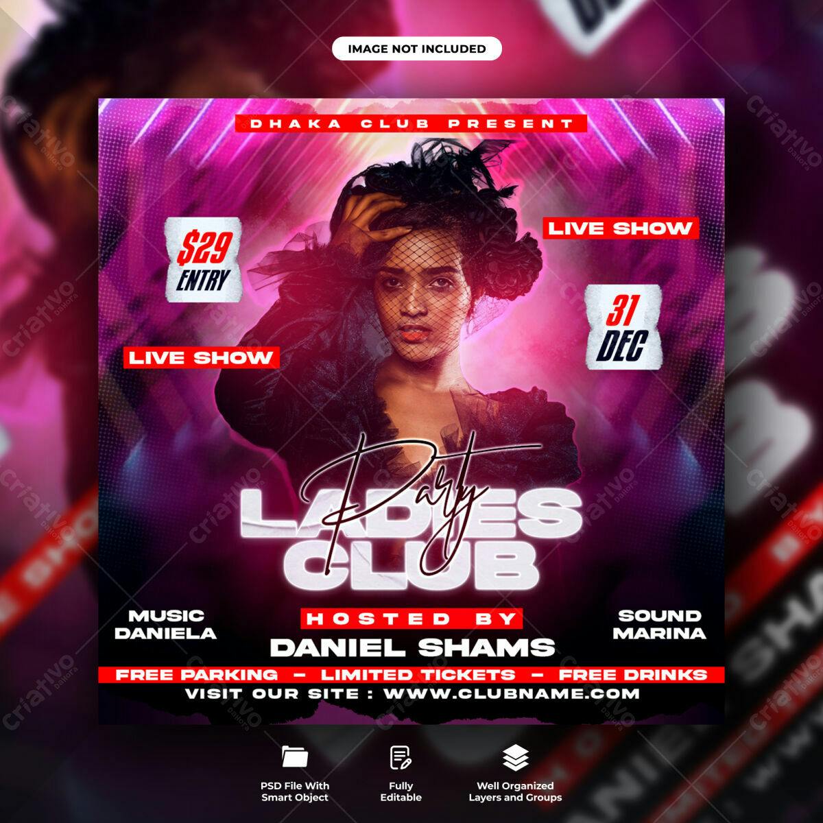 Flyer Festa Ladies Club PSD Editável