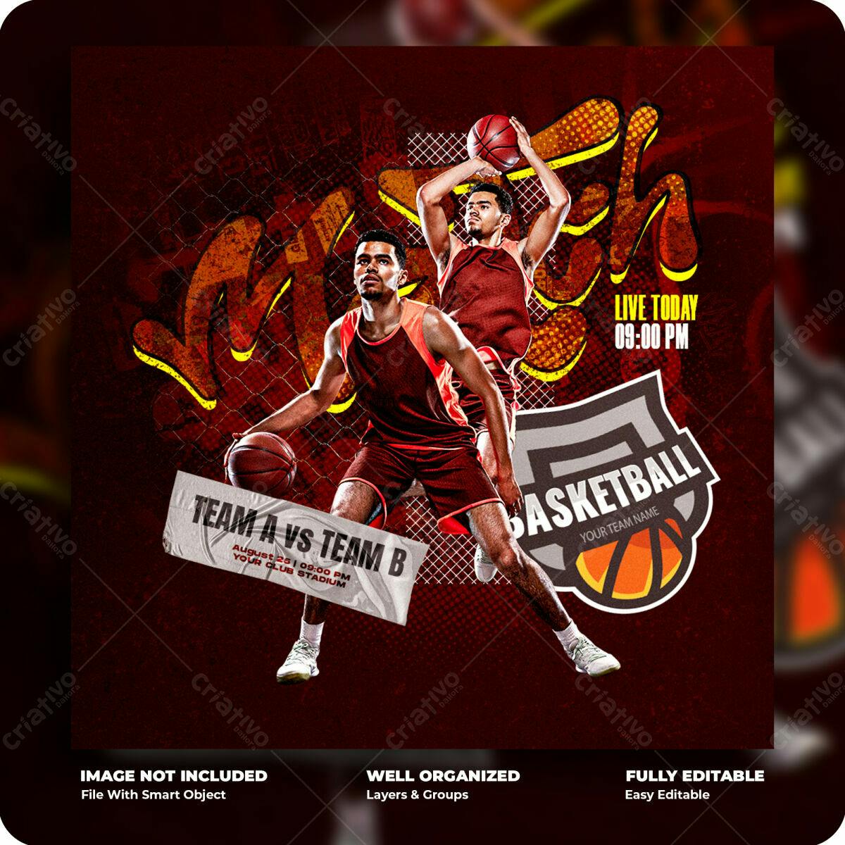Flyer para Jogo de Basquete PSD Editável