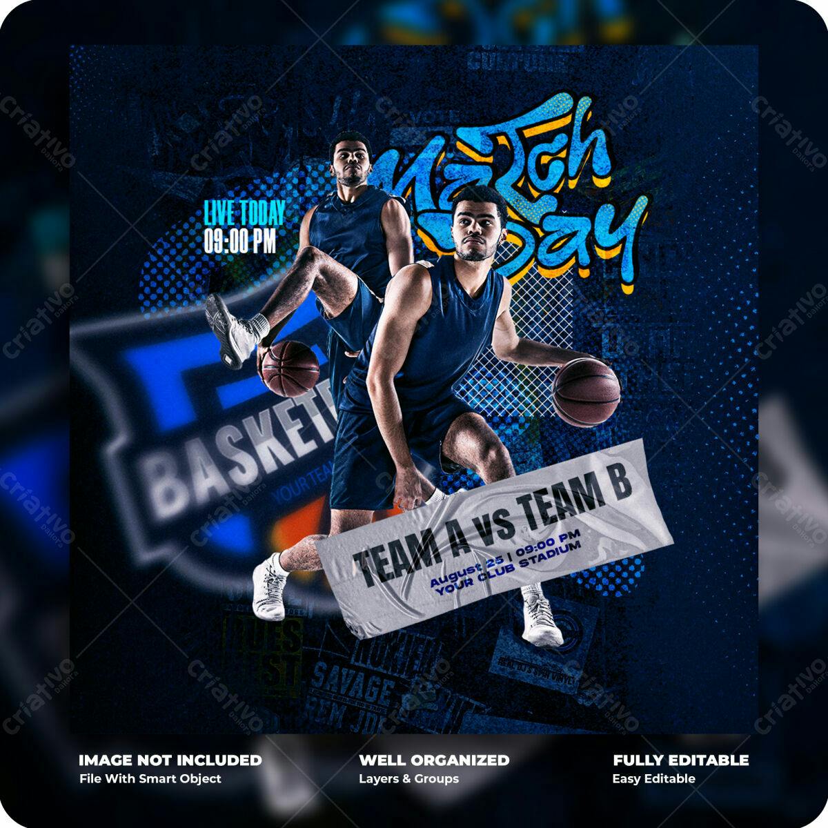 Flyer para Jogo de Basquete PSD Editável