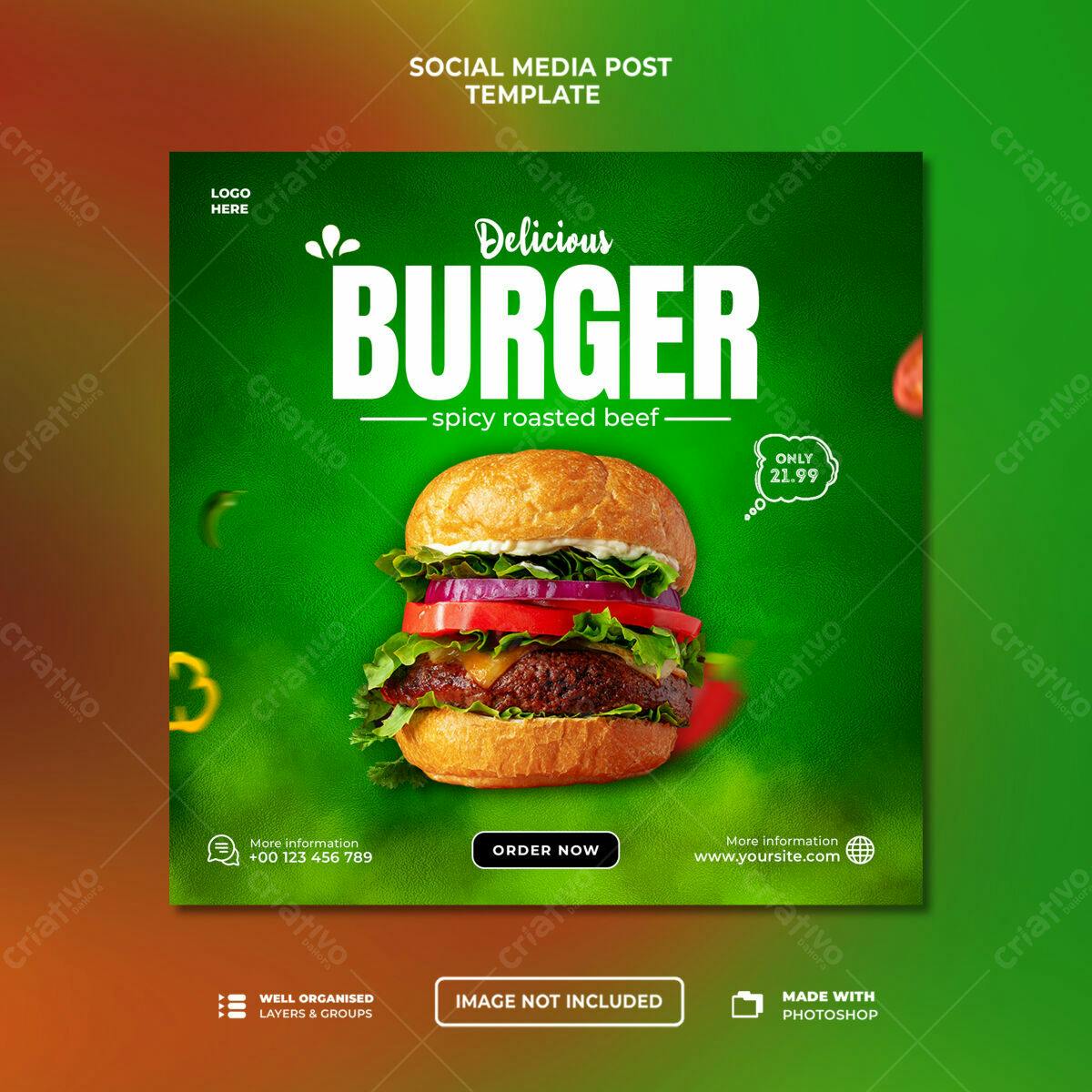 Post para Redes Sociais de Hambúrguer PSD Editável