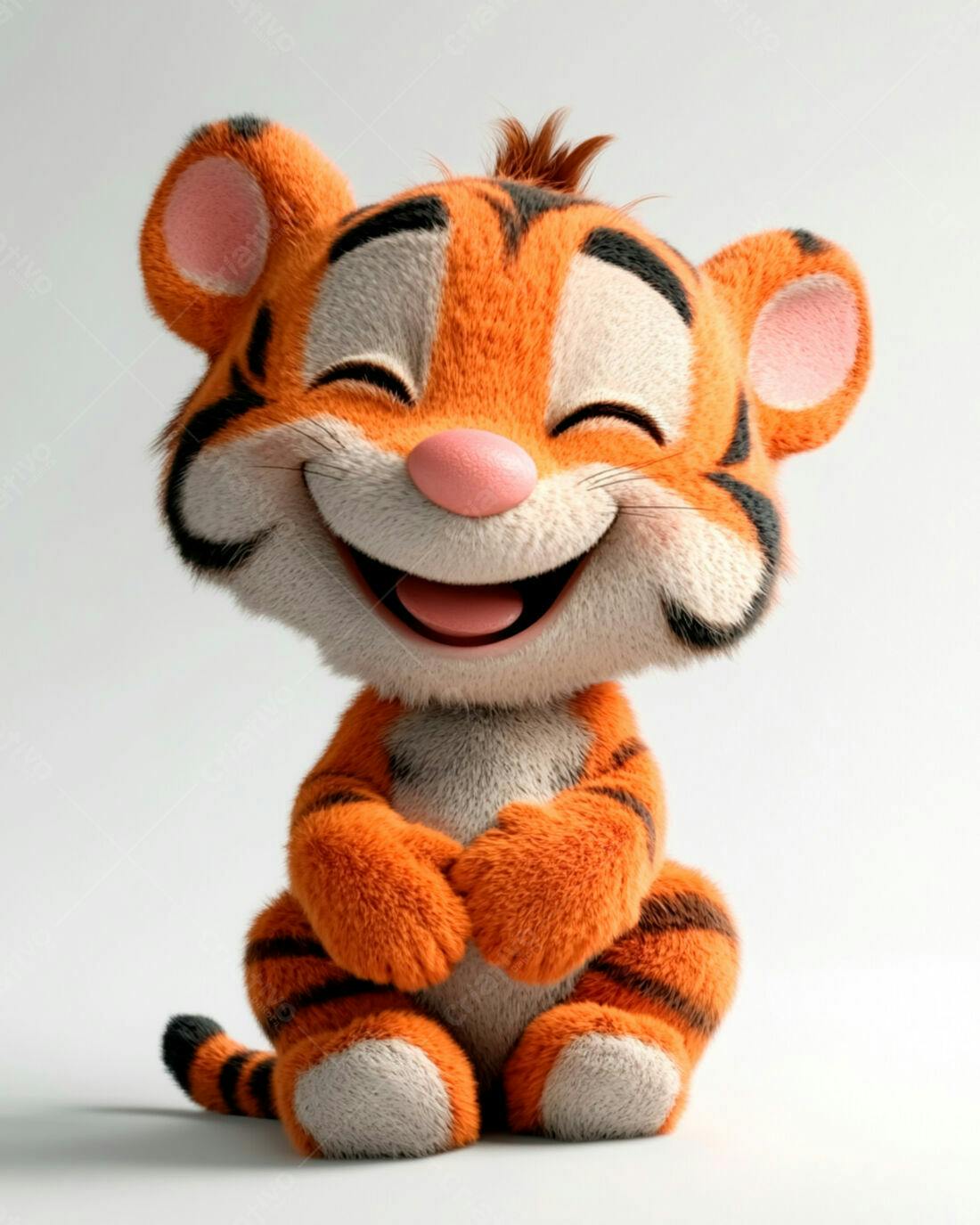 Tigre bebê feliz sentado fundo branco