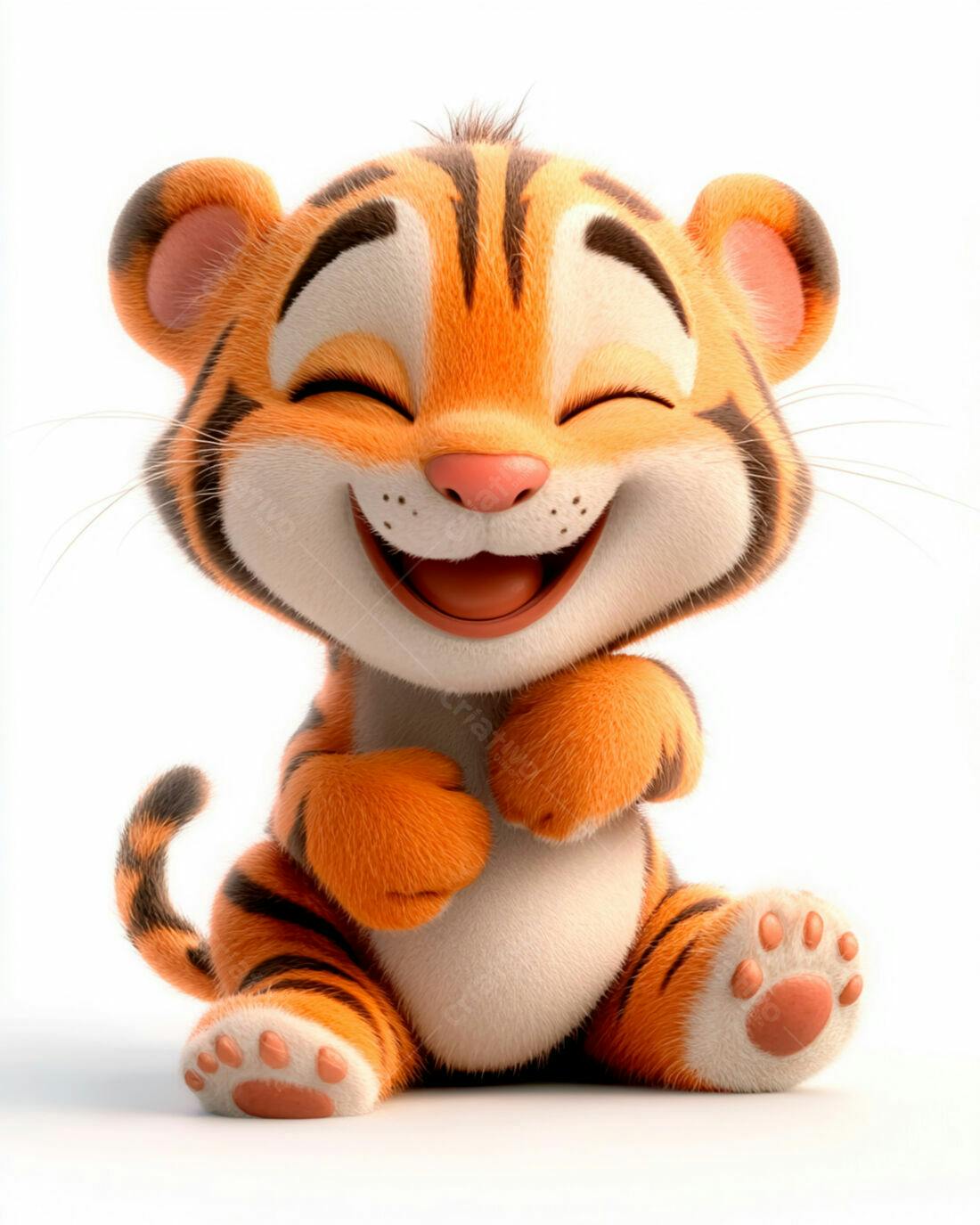 Tigre Bebê Feliz sentando fundo branco
